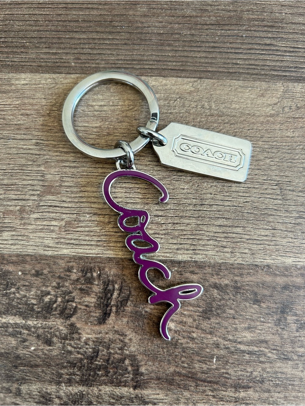 Coach Vintage Enamel Script Logo Keychain Purse Charm Plum/Purple Style 92111